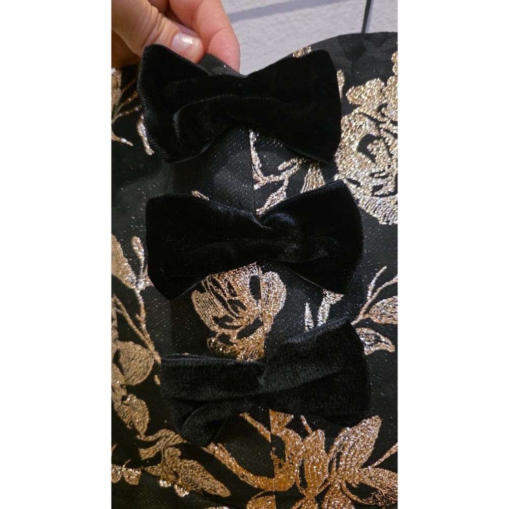 Alice + Olivia Black Gold Metallic Floral Brocade Mini Dress Bow Cocktail 2 - Picture 6 of 15